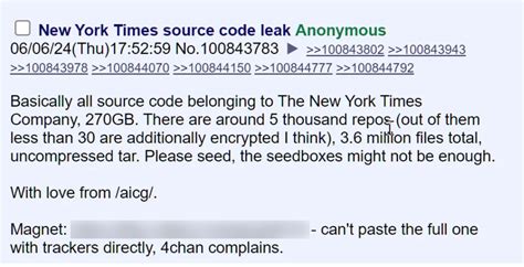 4chan torrent|New York Times source code leaks on 4chan, days after Disney .